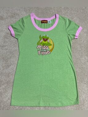 Kermit Kiss The Frog The Muppets Shirt Women’s XL Green Y2K VTG TV Show Movie